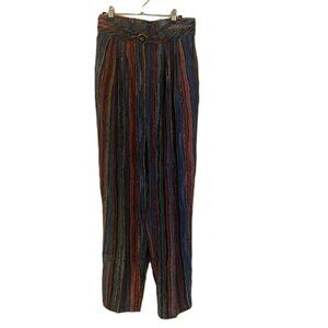 Platinum Dorothy Schoelen Womens 14 Striped Wide Leg Pleated Rayon Pants USA